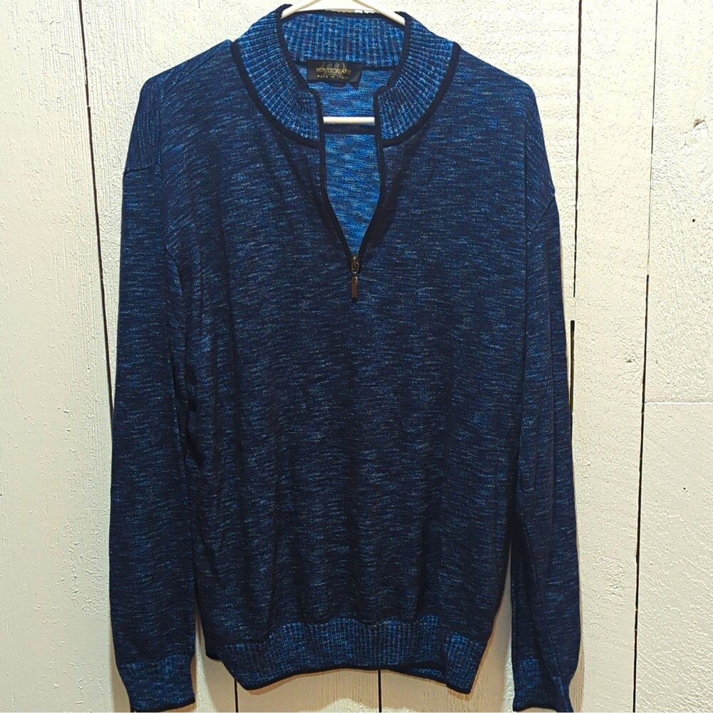 Montechiaro Made in Italy Men's Blue Knit 1/4 Zip Mock Neck Sweater Size L